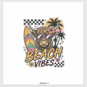 Pegatina Arte vectorial de verano de vaca de Highland con v