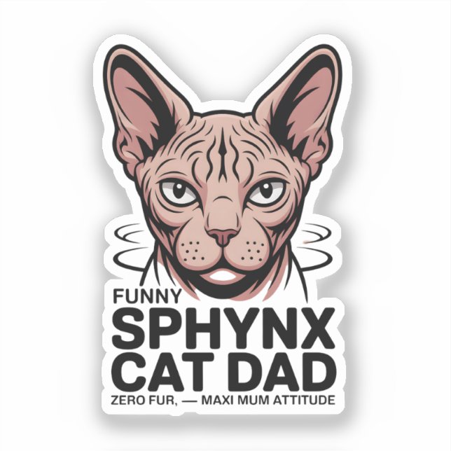 Pegatina Arte Vectorial Divertido de Padre de Gato Sphynx (Anverso)