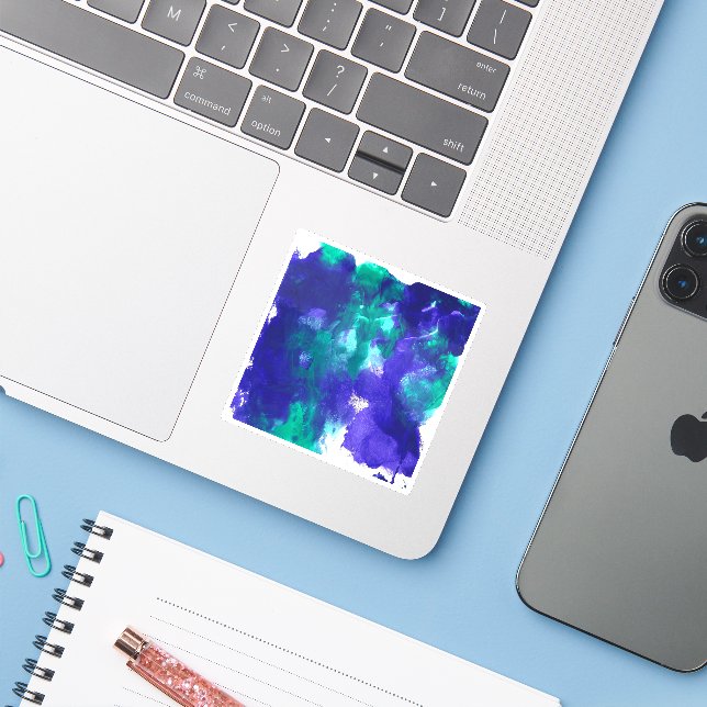 Pegatina Arte Verde Y Púrpura (Ordenado portátil con iPhone)