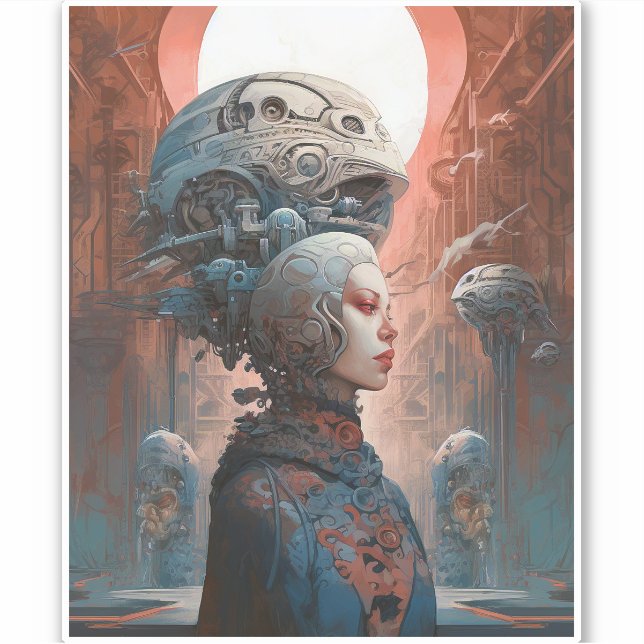 Pegatina Artes de ciencia ficción geomecánicas Surreal Head (Anverso)