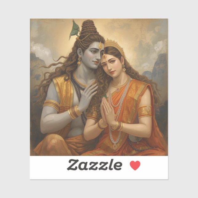 Pegatina Artes de Pintura de Mahadev y Mata Parvati (Hoja)