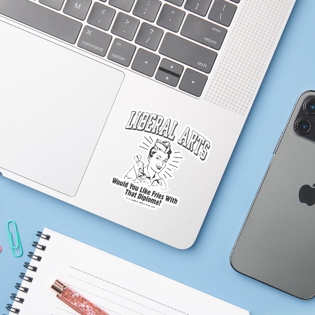 Pegatina Artes liberales: como las hadas con diplomado (Ordenado portátil con iPhone)