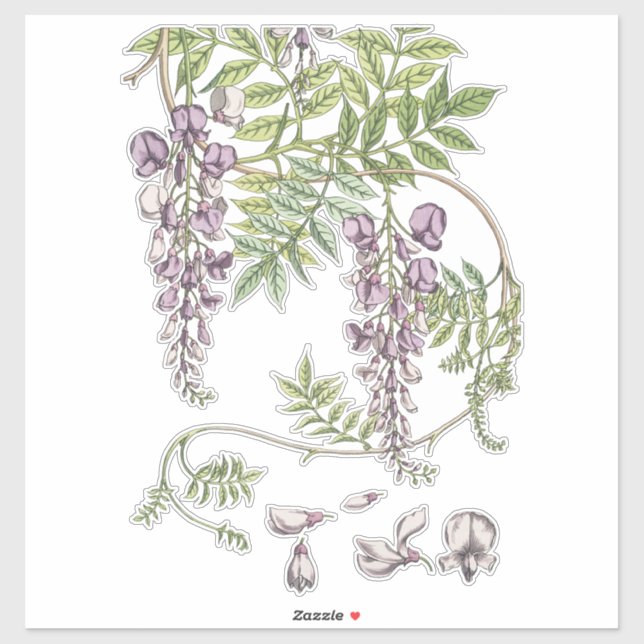 Pegatina Artesanía y desenlace de Wisteria Florals (Hoja)