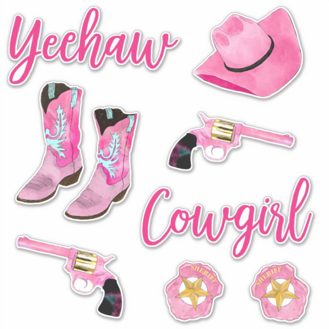 Pegatina Artsy Cute Girone Pink Verde azulado Cowgirl Water (Anverso)