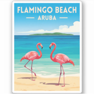 Pegatina Aruba Flamenco Playa Viajes Vintage Escénico Retro
