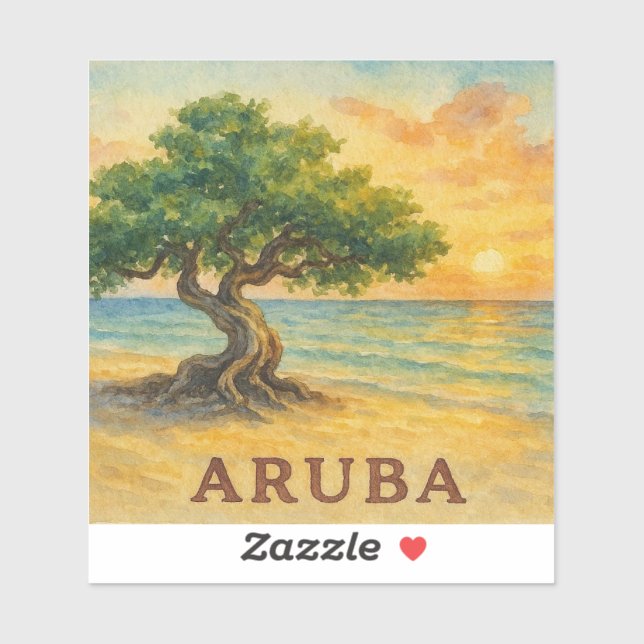 Pegatina Aruba Playa Eagle Divi Tree Hora Dorada (Hoja)
