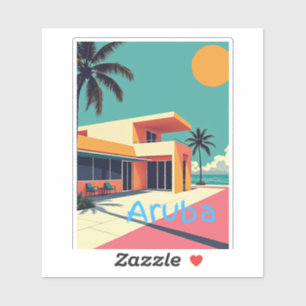Pegatina Aruba retro hogar acuarela