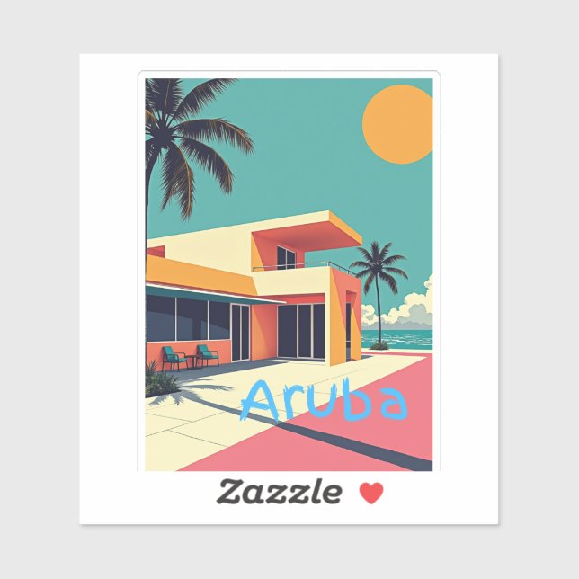 Pegatina Aruba retro hogar acuarela (Hoja)
