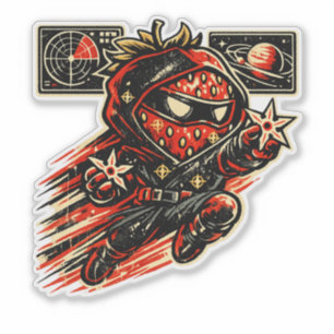 Pegatina Asesino Estelar de Fresa — Ninja Espacial Vintage