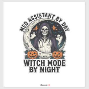 Pegatina Asistente Médico Bruja de Halloween Grabado Antigu