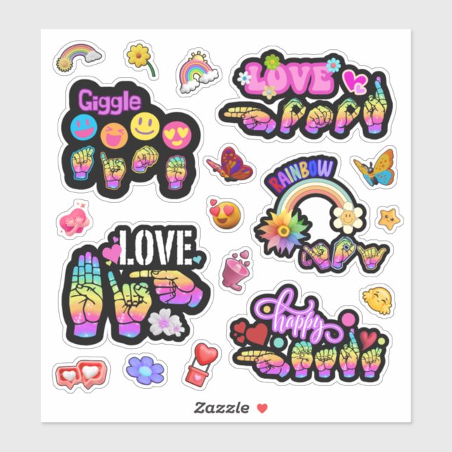 Pegatina ASL Affirmation Stickers – Love, Laugh, Celebrate (Hoja)