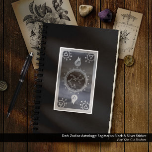 Pegatina Astrología zodiaca oscura: negro sagitario y plata