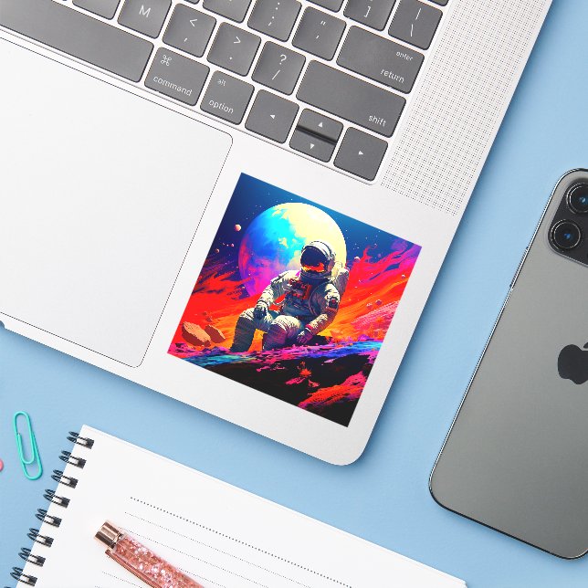 Pegatina Astronauta (Ordenado portátil con iPhone)