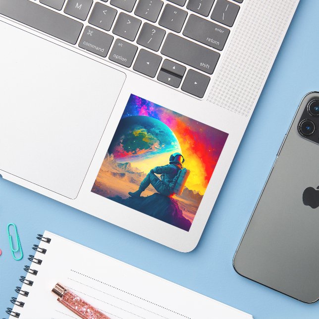 Pegatina Astronauta (Ordenado portátil con iPhone)