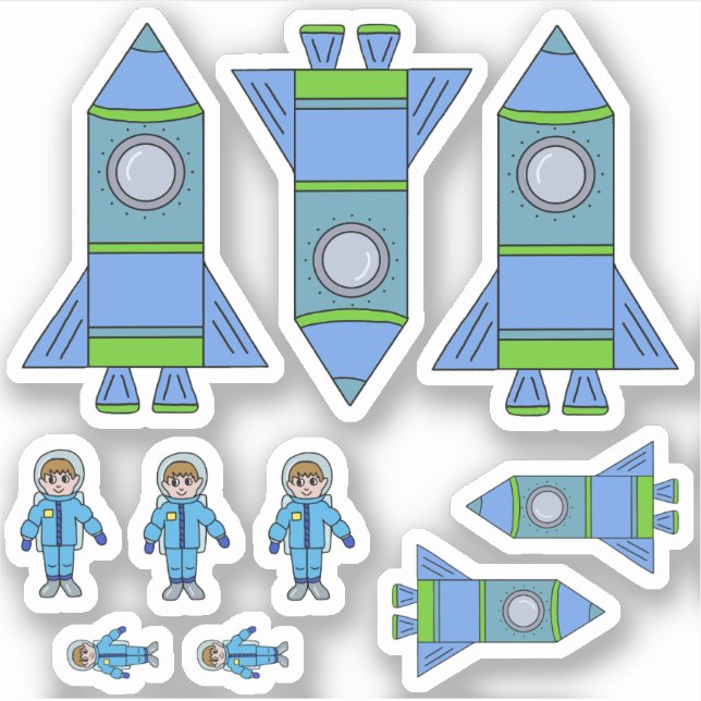 Pegatina Astronauta de cohete Cute niños dibujantes verdes  (Anverso)