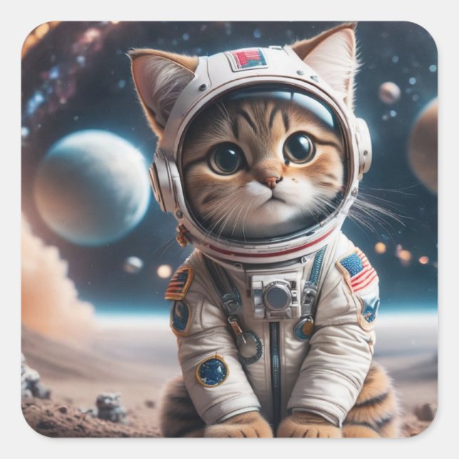 Pegatina astronauta de gato alienígena espacial (Anverso)