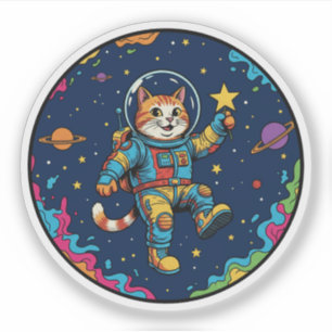 Pegatina Astronauta Gato - Aventura Espacial de Observación