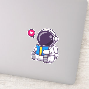 Pegatina Astronauta leyendo libros niños lindos