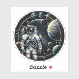 Pegatina Astronauta y planetas de época