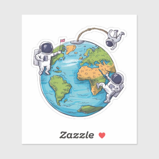 Pegatina Astronautas flotantes (Hoja)