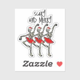 Pegatina Asustada y alegre bailarina de cráneo de Navidad