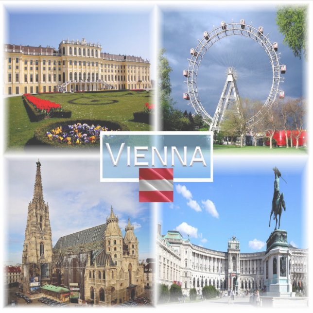 Pegatina AT Viena - Schloss Schonbrunn - Fnfair Prater - (Anverso)