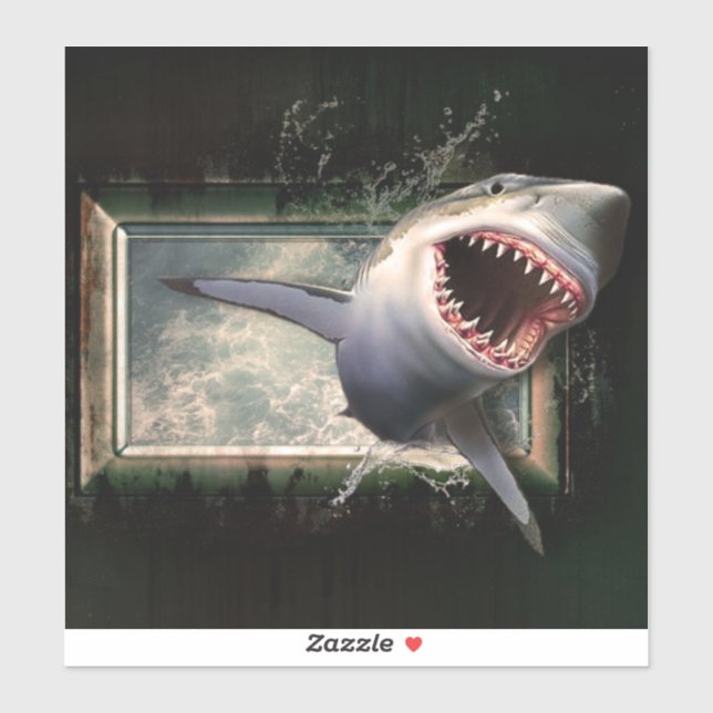 Pegatina Ataque de tiburón saltando del agua estilo 3d (Hoja)
