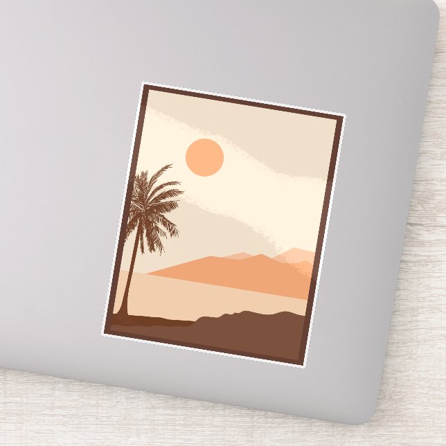 Pegatina Atardecer de palmera, Isla, Arte abstracto boho (Detalle)
