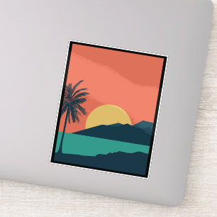 Pegatina Atardecer de palmera, Isla, Arte abstracto boho