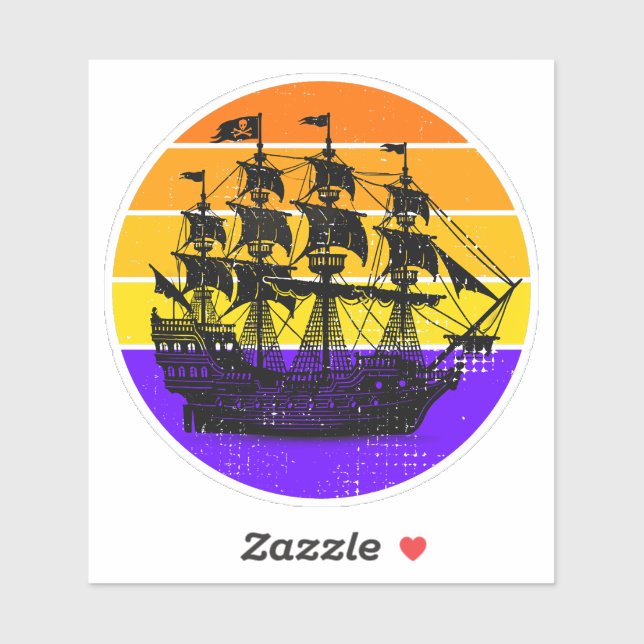 Pegatina Atardecer de Vintage de Barco Pirata (Hoja)