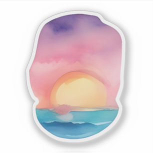 Pegatina Atardecer radiante sobre olas oceánicas
