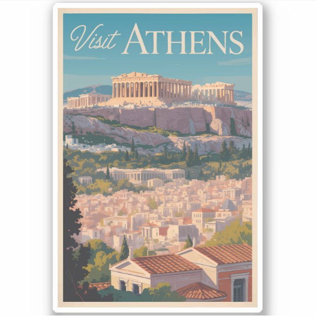 Pegatina Atenas Grecia Parthenon Travel Art Vintage (Anverso)