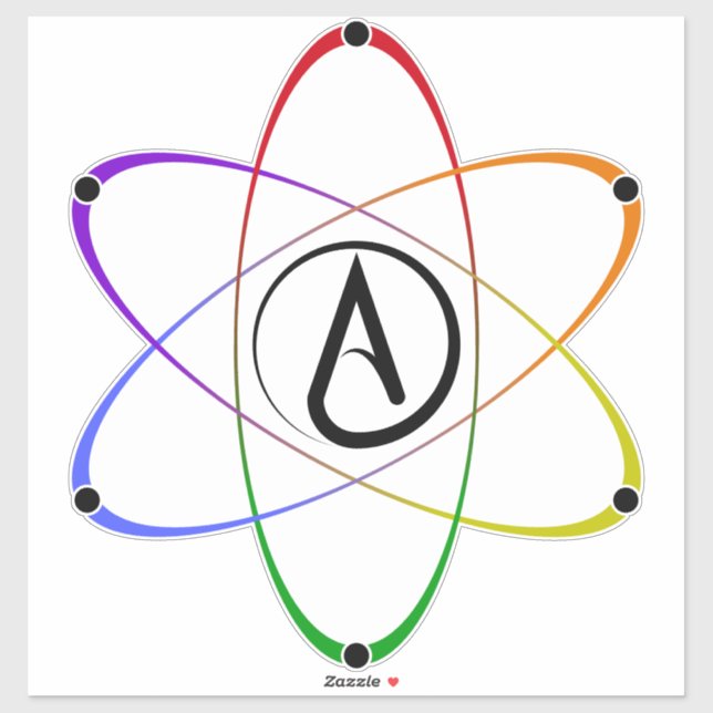 Pegatina Atheist Atom Symbol Rainbow Black (Hoja)