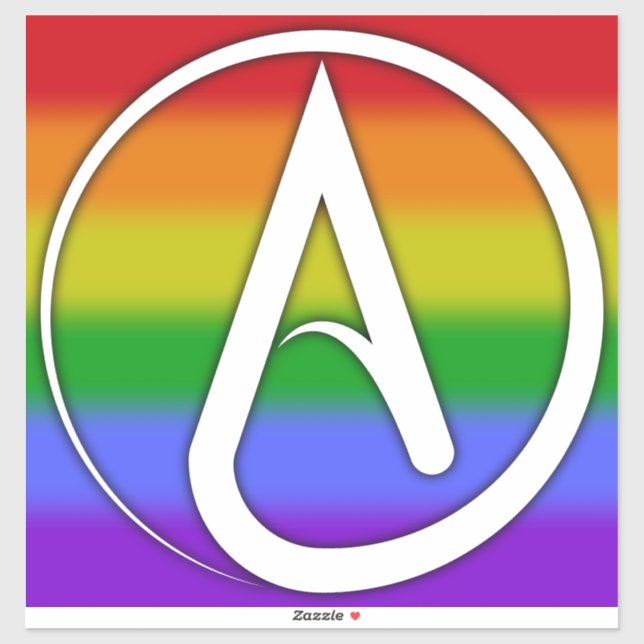 Pegatina Atheist Symbol White over Rainbow (Hoja)