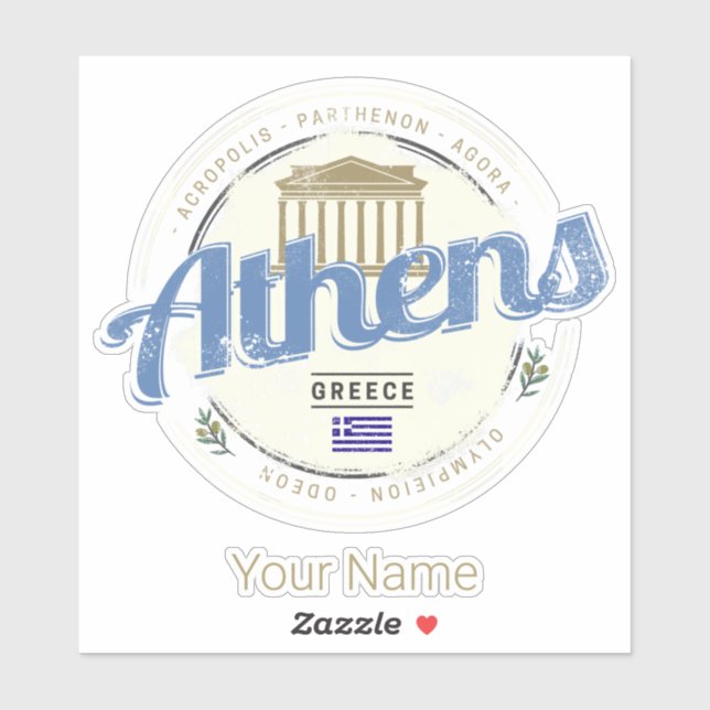 Pegatina Athens Greece Retro Acropolis Vintage Souvenir (Hoja)