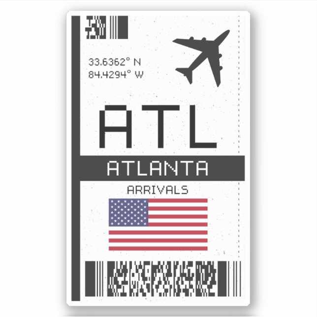 Pegatina ATL Atlanta Boarding Pass - Georgia Travel (Anverso)