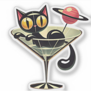 Pegatina Atómico espacio futurista edad Black Cat Martini