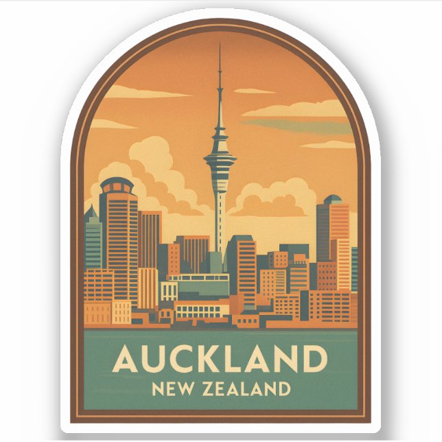 Pegatina Auckland New Zealand City Retro (Anverso)