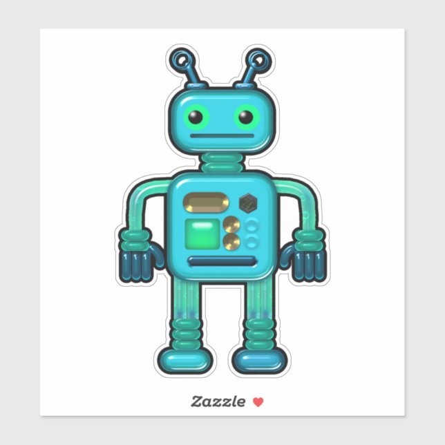 Pegatina Audie the Aqua Robot Whimsical (Hoja)