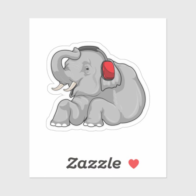 Pegatina Audífono de música elefante (Hoja)