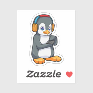 Pegatina Auriculares con música pingüino