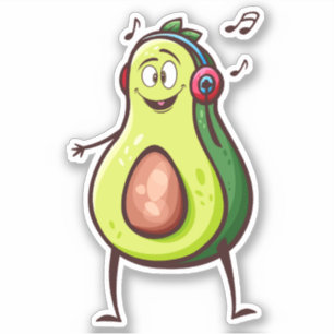 Pegatina Auriculares de música divertidos de aguacate