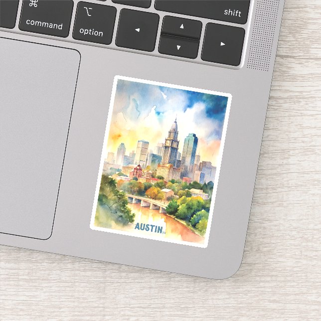 Pegatina Austin City Watercolor Painting (Detalle)