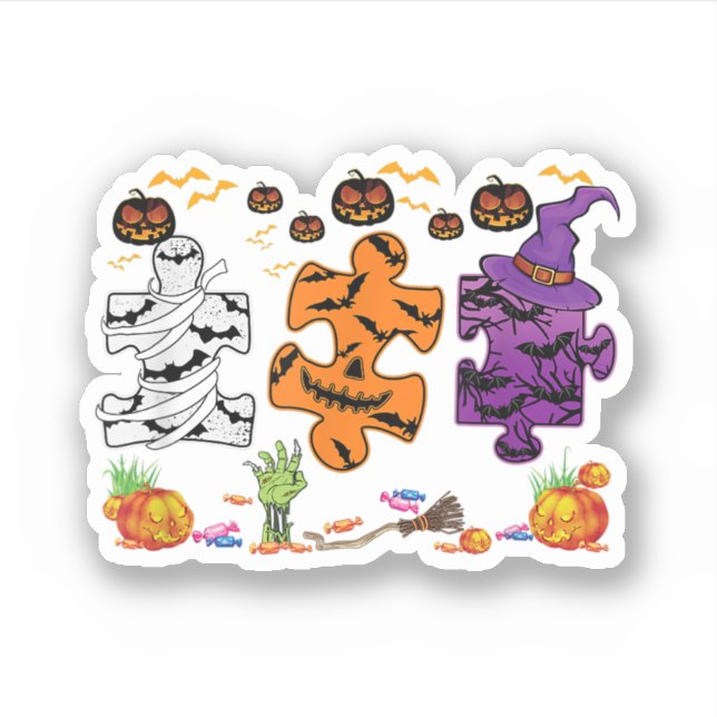 Pegatina Autism Awareness Puzzle Pieces Halloween (Anverso)