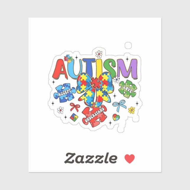 Pegatina Autismo Conciencia Bow Coquette Puzzle Piece Neuro (Hoja)