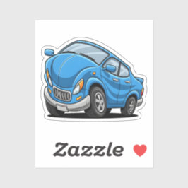 Pegatina Auto de dibujos animados azul deformado