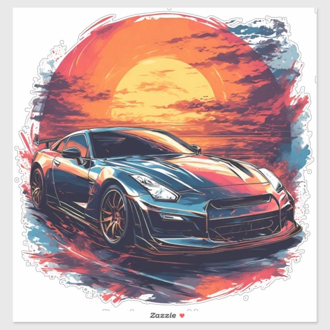 Pegatina Auto deportivo de Carreras estilizada (Hoja)