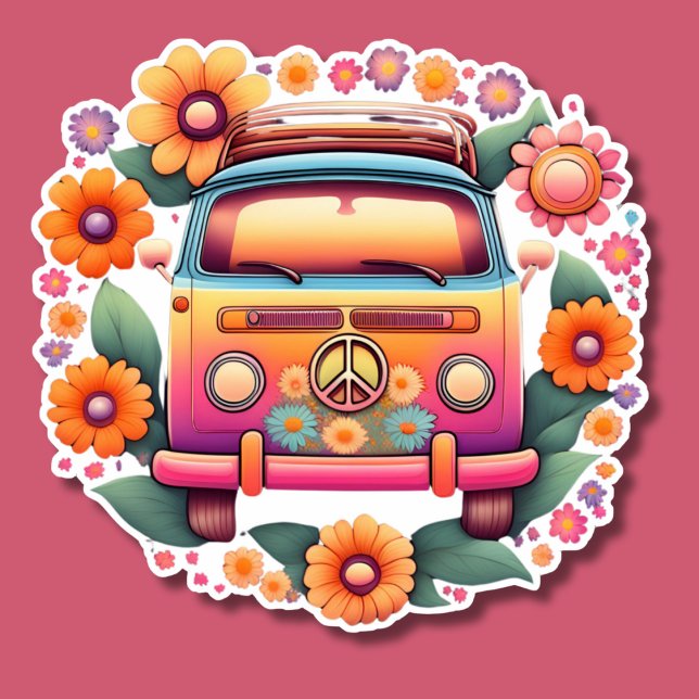 Pegatina Autobús de flores retro de los años 1960 impermeab (Subido por el creador)