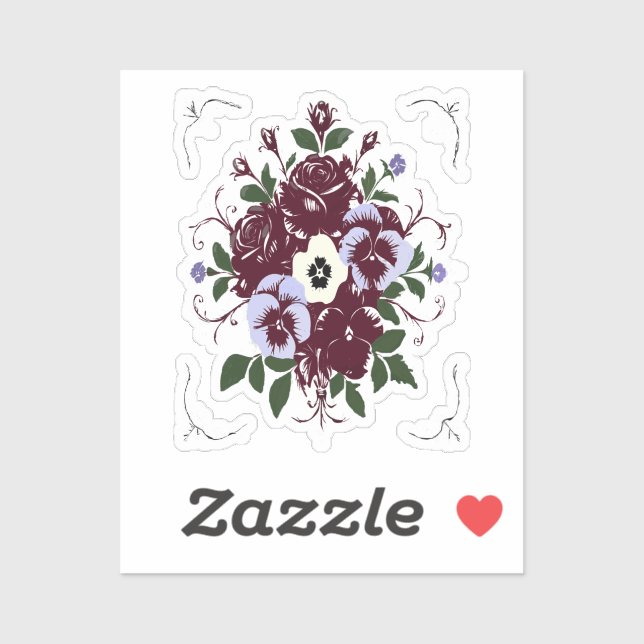 Pegatina Autocollant Botanique Bouquet de Roses Violettes (Hoja)