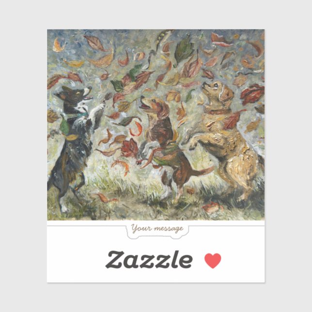 Pegatina Autumn Tailwag Whimsical Golden Retriever Dogs Oil (Hoja)